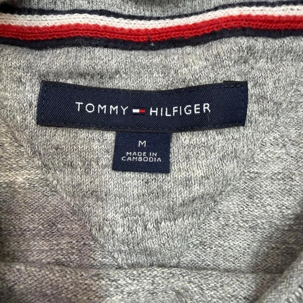 Tommy Hilfiger Mens Crewneck Sweater Gray Cotton Knit Flag Logo Size M